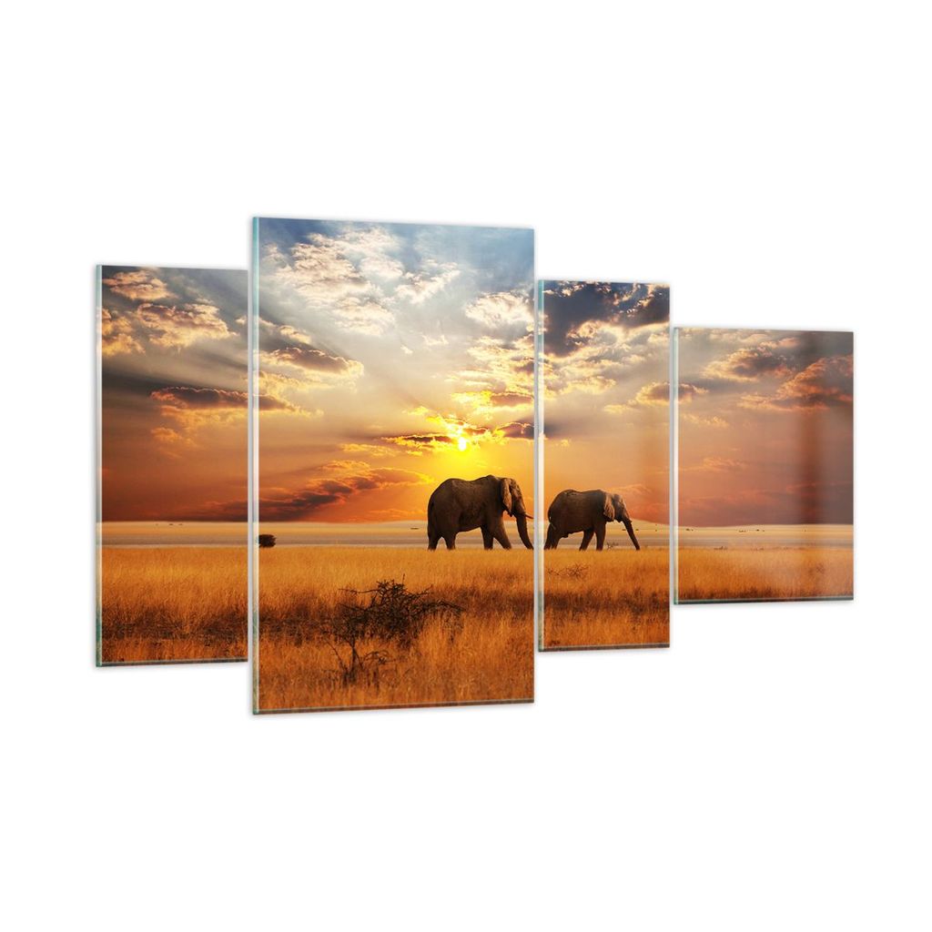 Bilder auf glas - Elefanten Safari Dschungel Busch - 120x70cm - Glasbilder - Wandbilder - Kunstdruck - zum Aufhängen bereit - Wanddekoration aus G...
