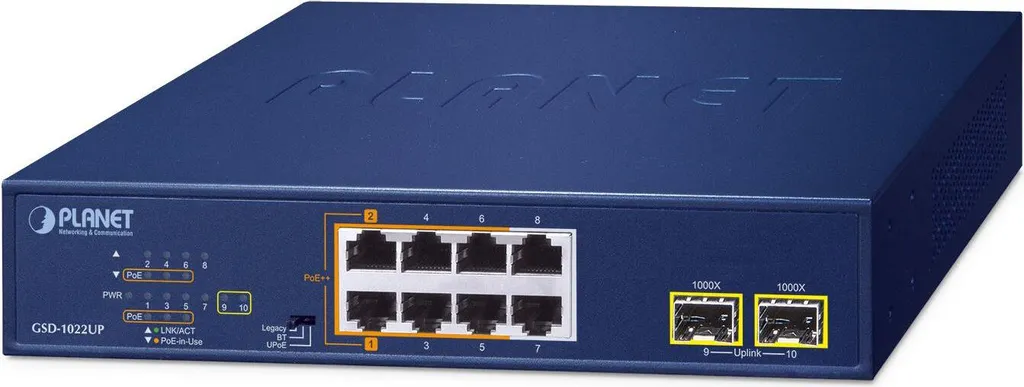 Switch PoE+ 120W PLANET GSD-1022UP 8 Ports Gigabit et Double Uplink