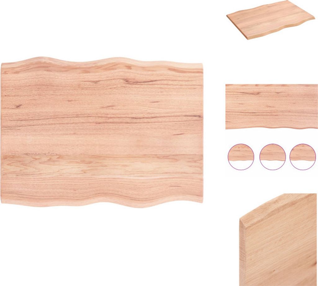 vidaXL Tischplatte 80x60x2 cm Massivholz Eiche Behandelt Produktbild 