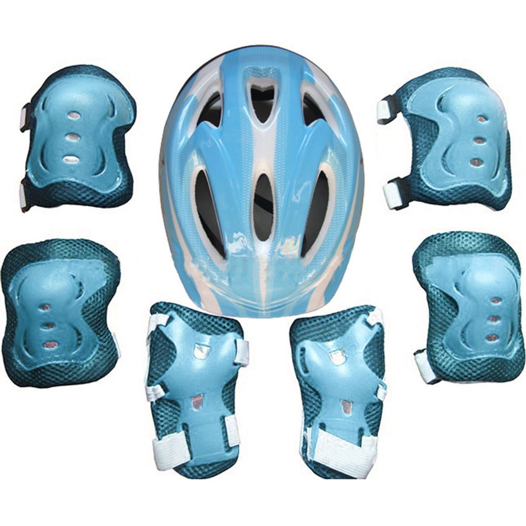7 Stück Kinder Sport Schutzset mit Knieschoner Ellenbogenschoner Fahrrad Helm 
