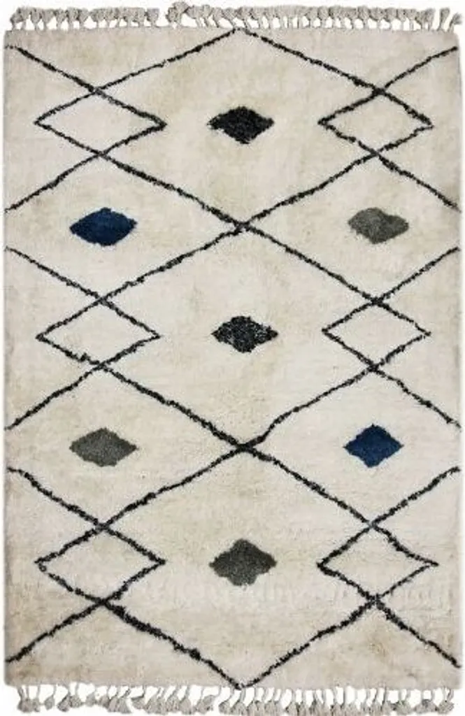Grand tapis de salon shaggy ivoire 120x180 cm - Rabat 02 Bleu Denim