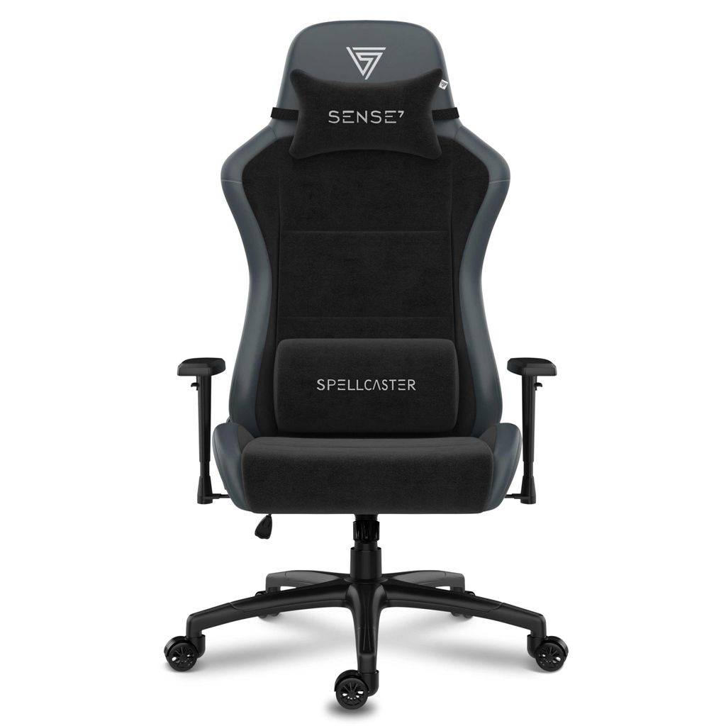 A gaming chair is shown from the front against a white background.
