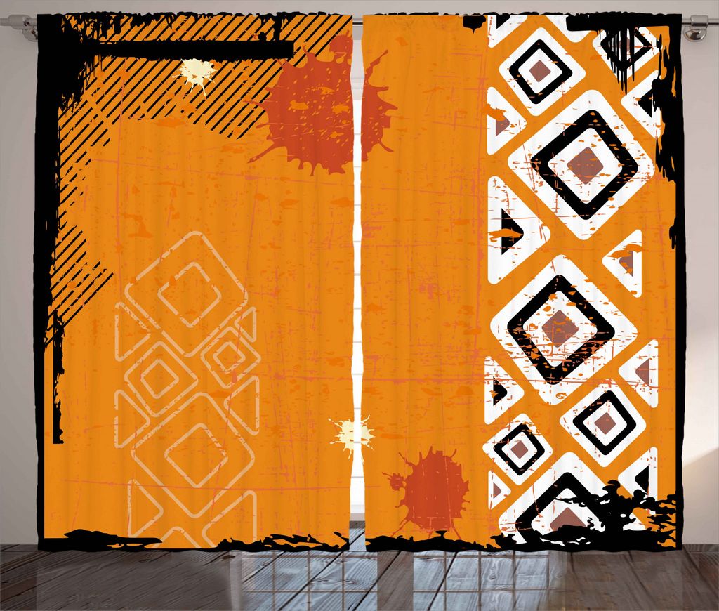 ABAKUHAUS Stammes Rustikaler Vorhang, Design, Wohnzimmer Universalband Gardinen mit Schlaufen und Haken, 280 x 245 cm, Schwarz Orange und Weiß