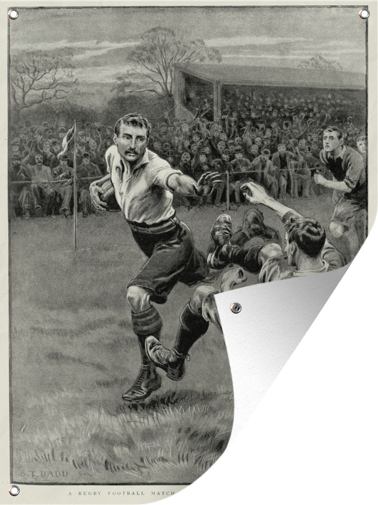 MuchoWow 60x80 cm Outdoor-Poster Gartendeko Sichtschutz Garten Poster für den Garten Eine historische Illustration eines Rugbyspiels