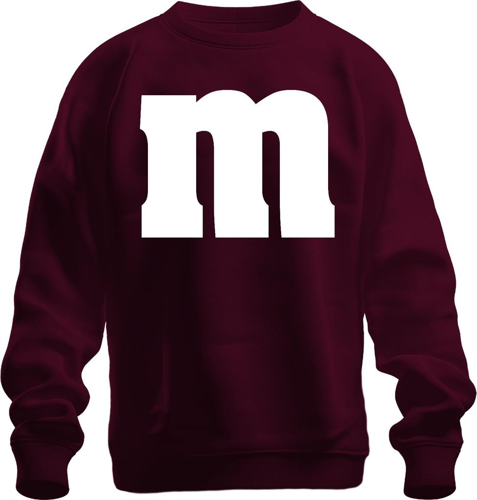 Monogramm m weißer Buchstabe Karneval Fasching fünfte Jahreszeit Uni Sweatshirt Pullover, Burgundy, XL