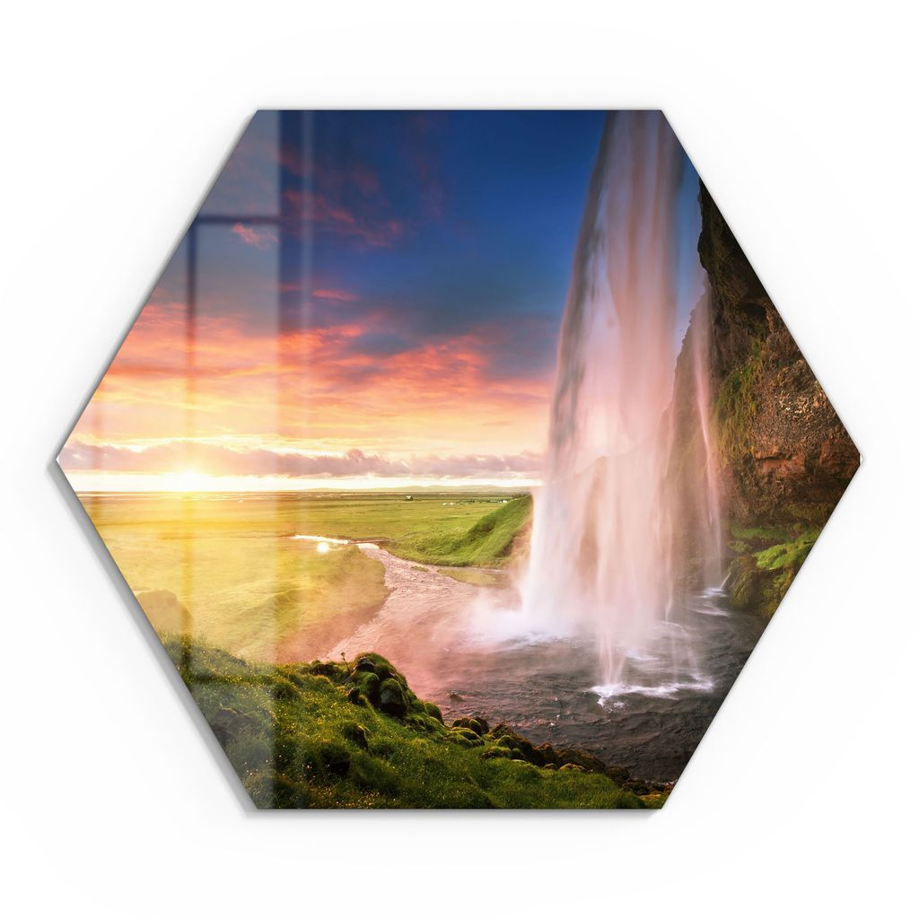 DEQORI Glasbild Echtglas 40x35 cm 'Seljalandsfoss Produktbild 