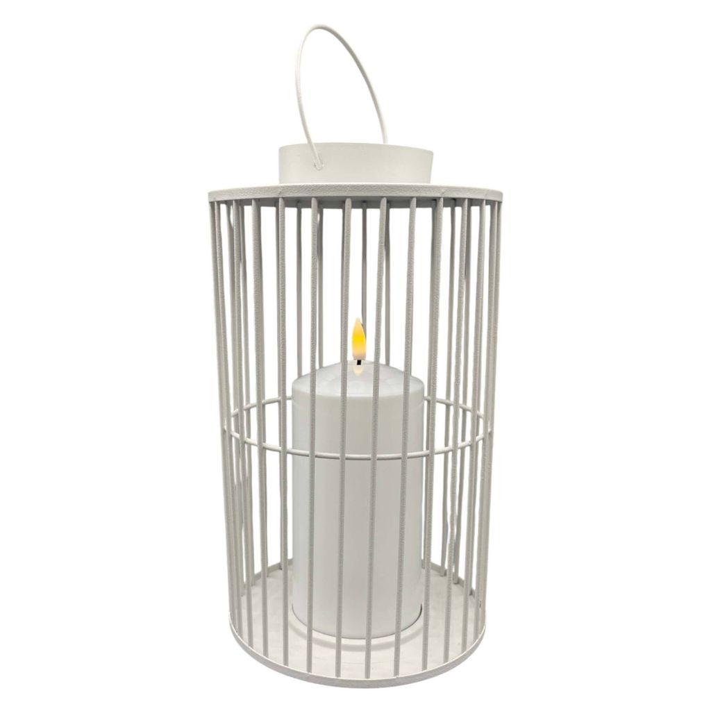 Coen Bakker Laterne Metall weiß für Außen mit LED Kerze warmweiß 6/18h Timer