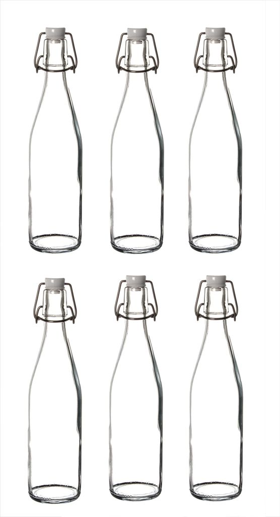 BigDean 6x Glasflaschen mit Bügelverschluss 500 ml - Draht-Bügelflasche zum Ansetzen von Ölen, Alkohol, Likören, Säften - Luftdicht - Germany