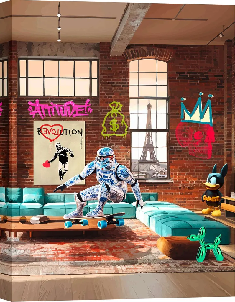 Toile Artistique Robot Skater Pop Art 70x50 cm par Gerard Madau