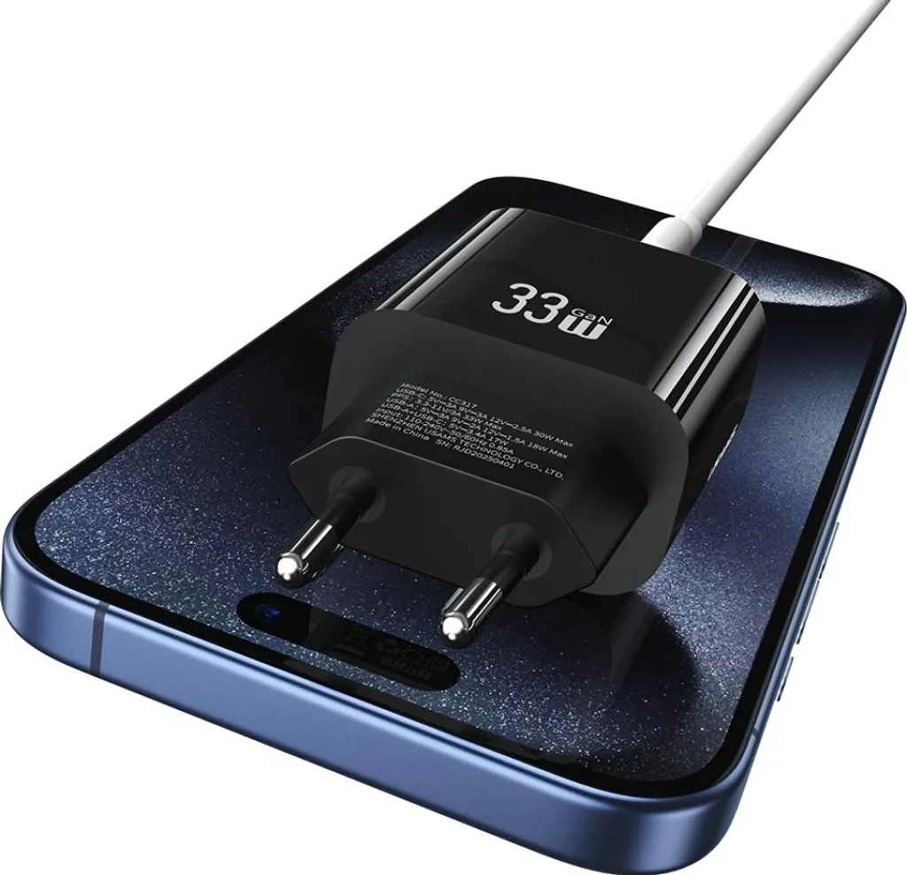 Caricabatterie Usams CC317 T65 33W: Ricarica Rapida USB-C e USB-A Nero - 7
