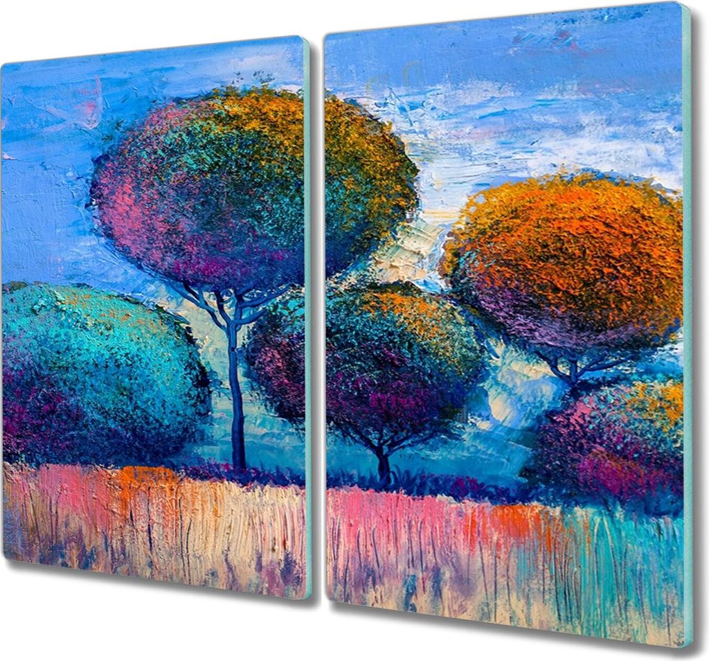 Coloray Herdabdeckplatte 2x30x52 cm Schneidebrett Kochplattenabdeckung Küchenbrett Hackbrett - Malerei Baum