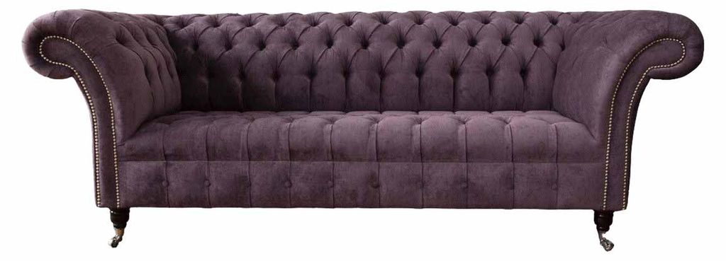 Chesterfield Sofa Couch Polster 3 Sitzer Lila Textil Stoff Sofas Neu