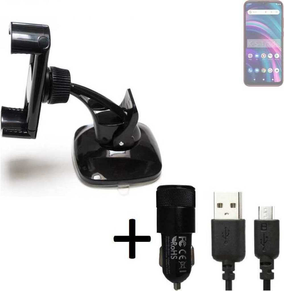 K-S-Trade Halterung kompatibel mit BLU G51 Windschutzscheibe / Armaturenbrett + LADEGERÄT mit Mico USB Kabel Autohalterung KFZ Halter