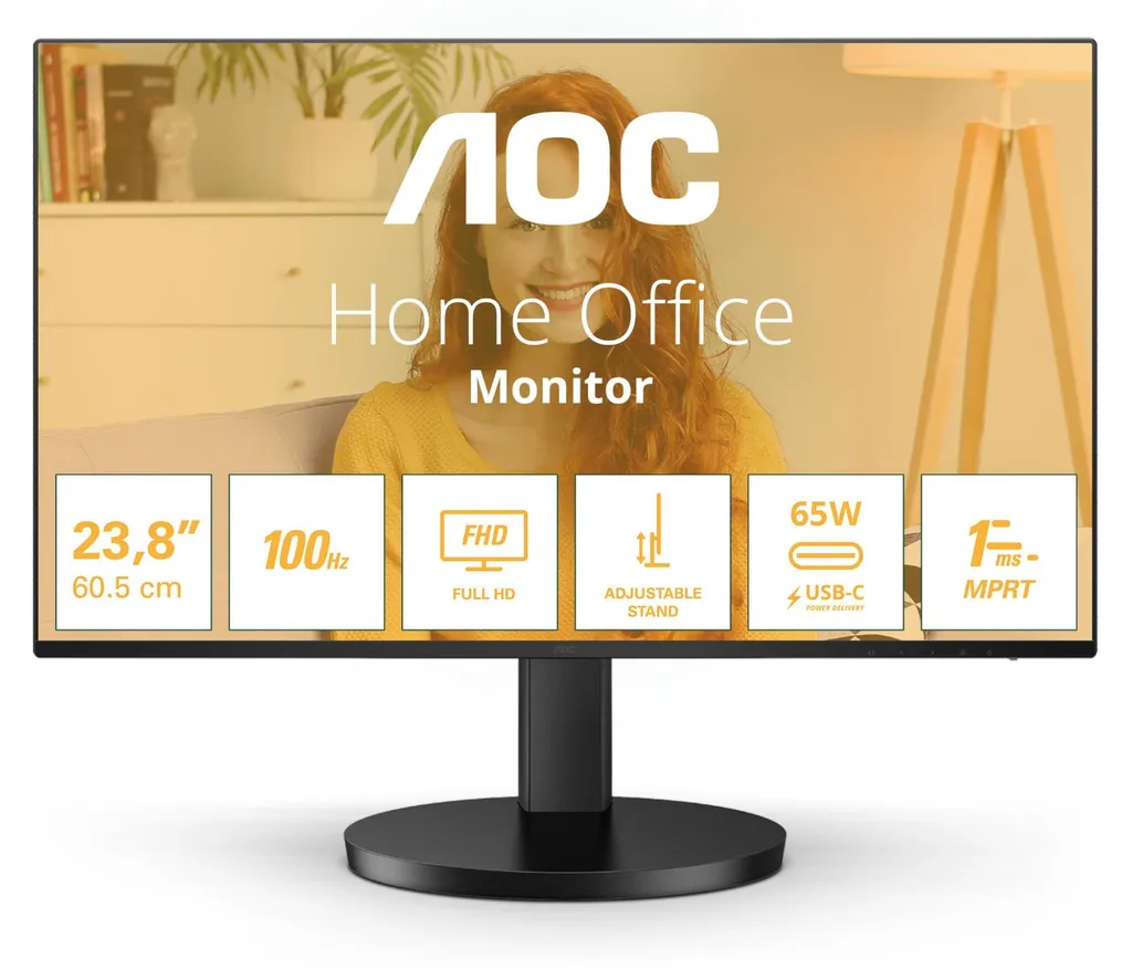 Écran de Bureau AOC 24B3CF2 USB-C 24 Pouces pour Bureautique et Pro