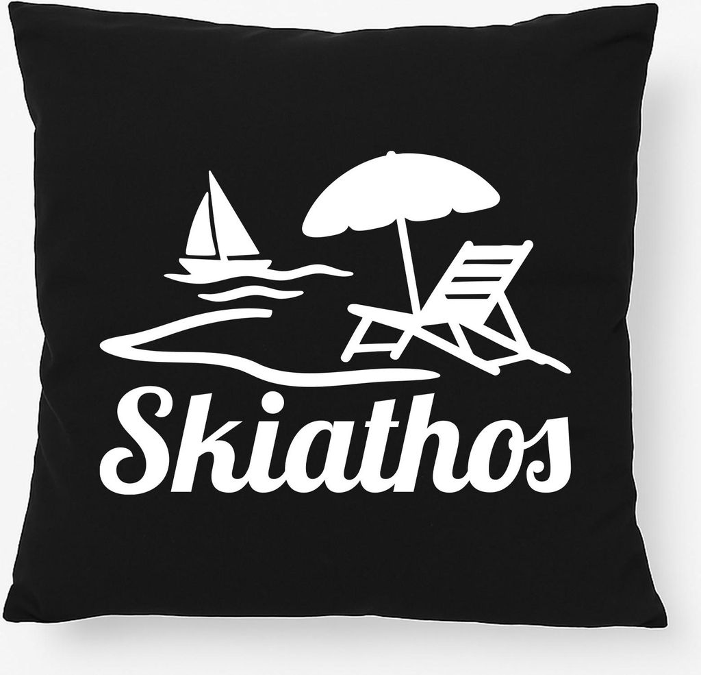 Huuraa Kissen Skiathos Inselmotiv Griechenland 40x40cm mit Füllung Black Baumwolle Dekokissen Geschenkidee