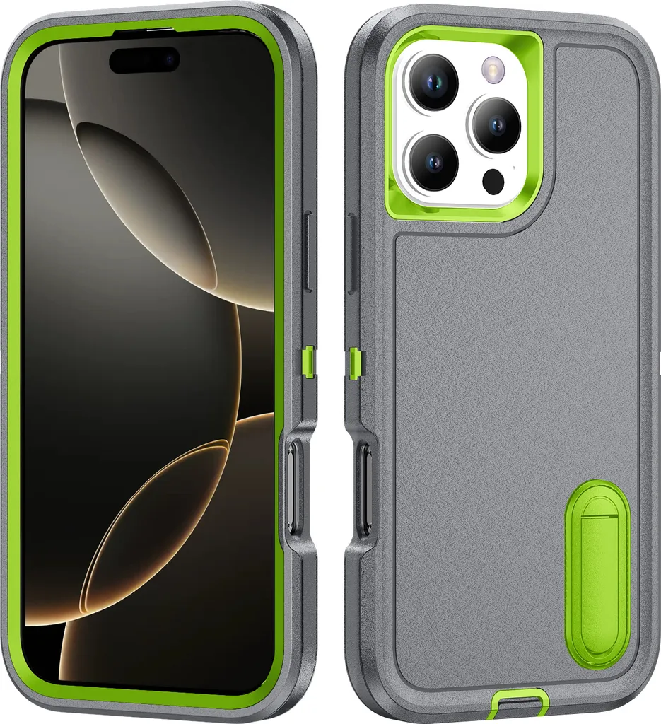 Custodia per iPhone 16 Pro Hybrid Custodia protettiva antiurto a tre strati con supporto Grigio
