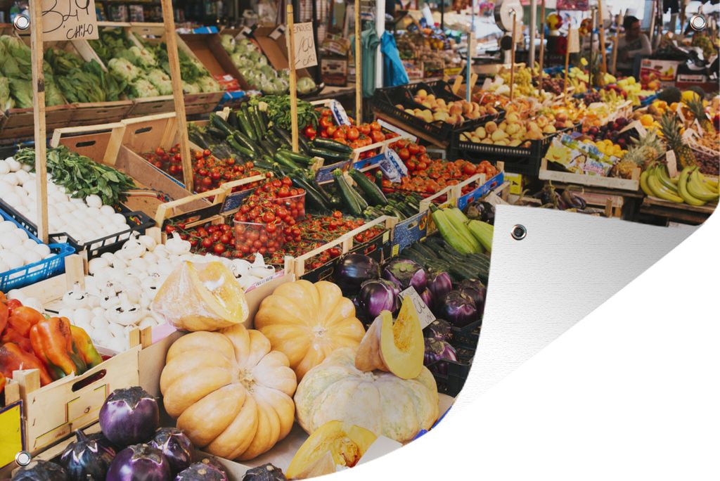 MuchoWow 60x40 cm Outdoor-Poster Gartendeko Sichtschutz Garten Poster für den Garten Obst - Obstkiste - Markt