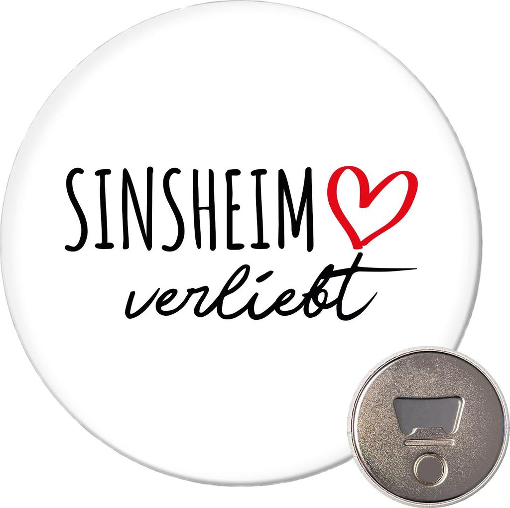 Huuraa Magnet Sinsheim verliebt 59mm Kühlschrankmagnet rund Flaschenöffner Geschenkidee