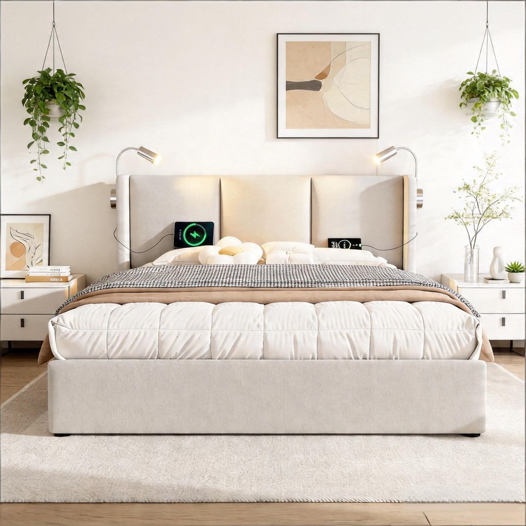 Boxspringbett 160x200 Bett mit Stauraum,Doppelbett mit USB Produktbild 