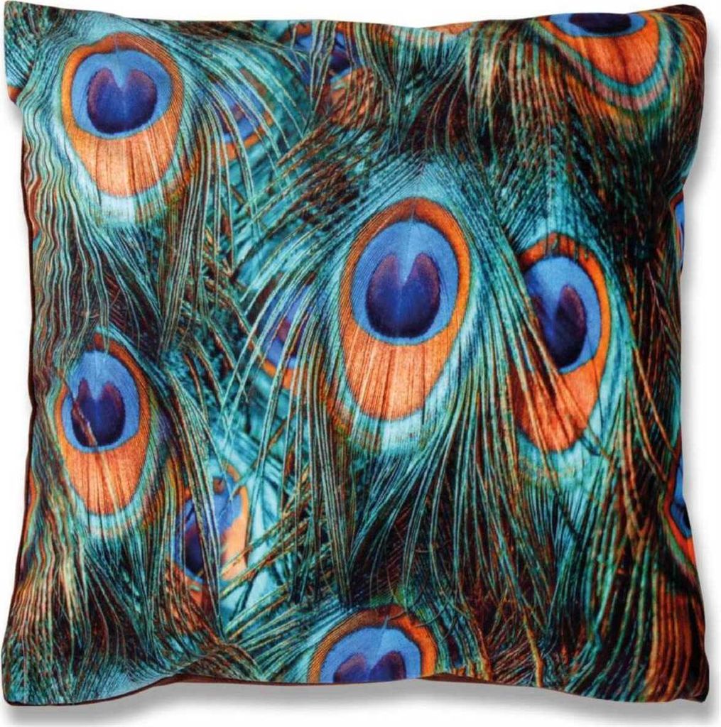 Kissenbezug Fotodruck Motiv in 40x40 cm, Flauschig weiche Kissenhülle mit Füllung, Motiv: Pfauenfedern