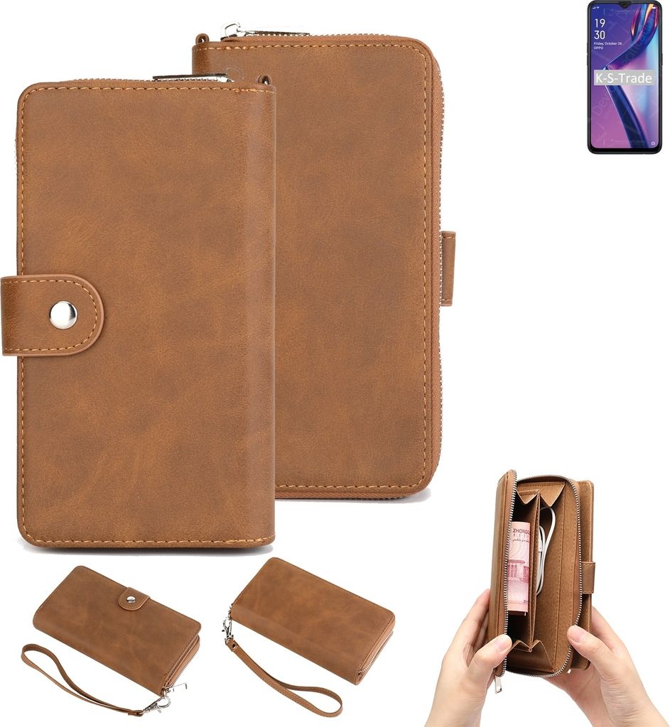 K-S-Trade Handyhülle Schutzhülle kompatibel mit Oppo A12s & Portemonnee Tasche Handytasche Case Etui Geldbörse Wallet braun (1x)