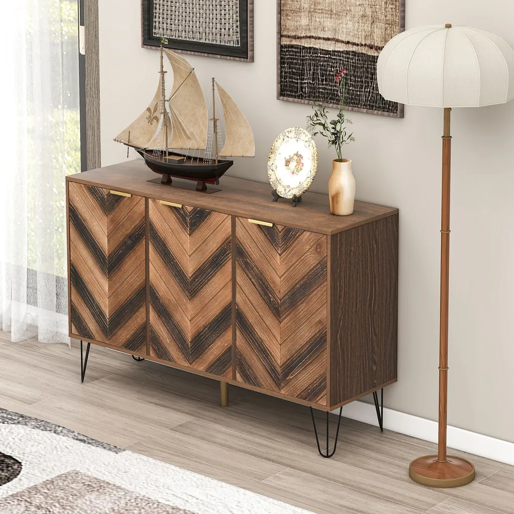 OKWISH Buffet Vaisselle 3 Portes 120x38x76,5 cm Design Bois et Noir
