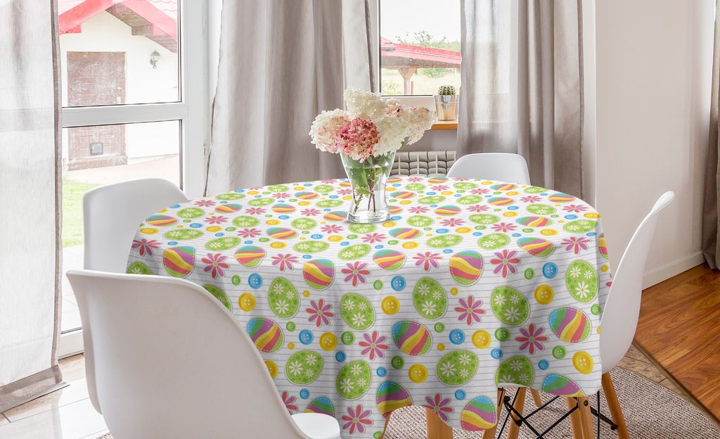 ABAKUHAUS Ostern Runde Tischdecke, Patchwork-Art Bunte, Kreis Tischdecke Abdeckung für Esszimmer Küche Dekoration, 150 cm, Mehrfarbig