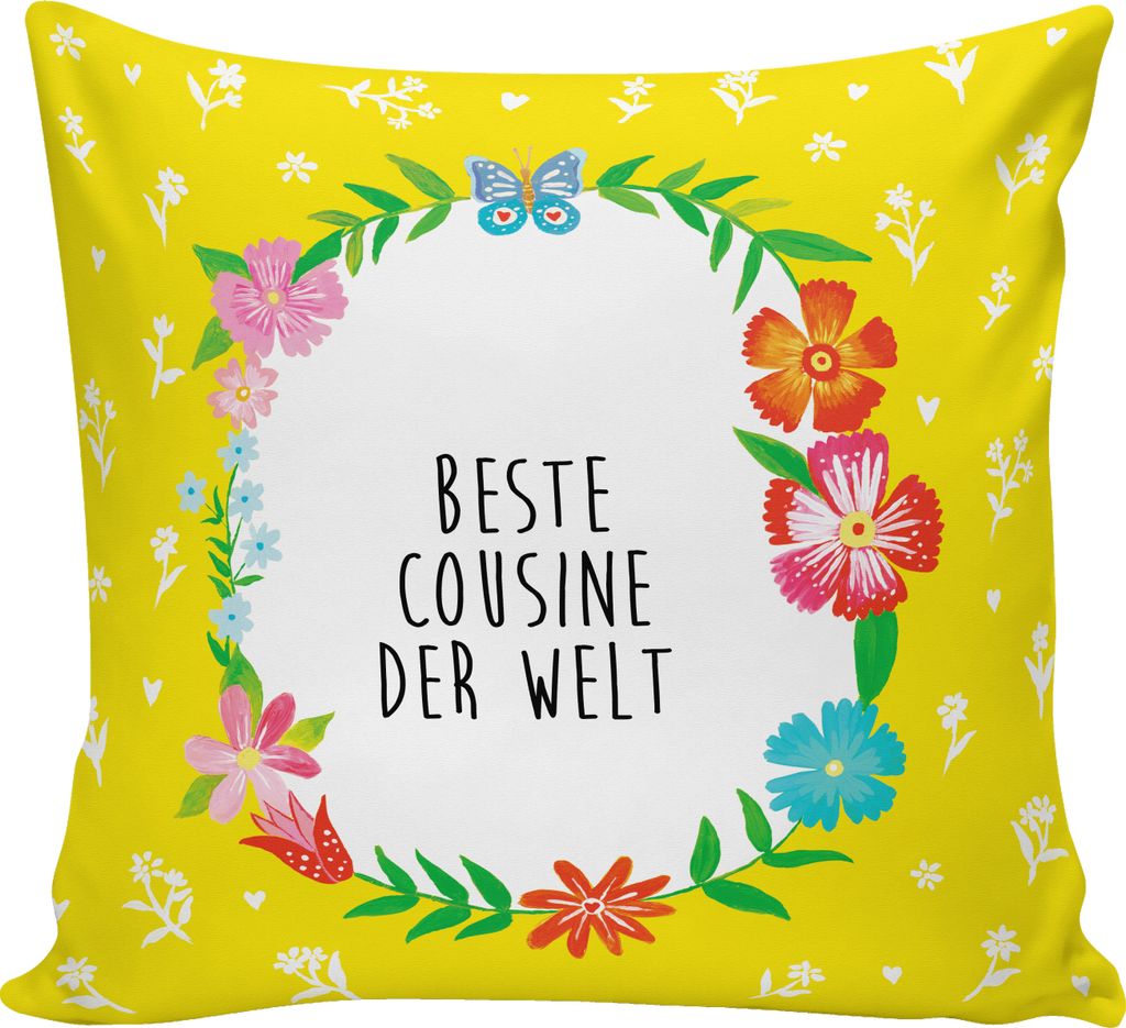 Mr. & Mrs. Panda kuschelkissen 40x40 Cousine - Weiß - Geschenk, Deko Kissen, Tochter von Tante, Dekokissen Sofa, Verwandtschaft, Cousin, Sofakisse...