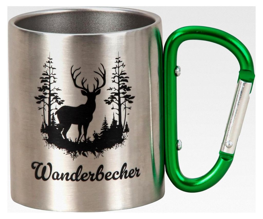 2 Stück grüne Metallbecher mit Karabiner 200ml für Camping und Outdoor