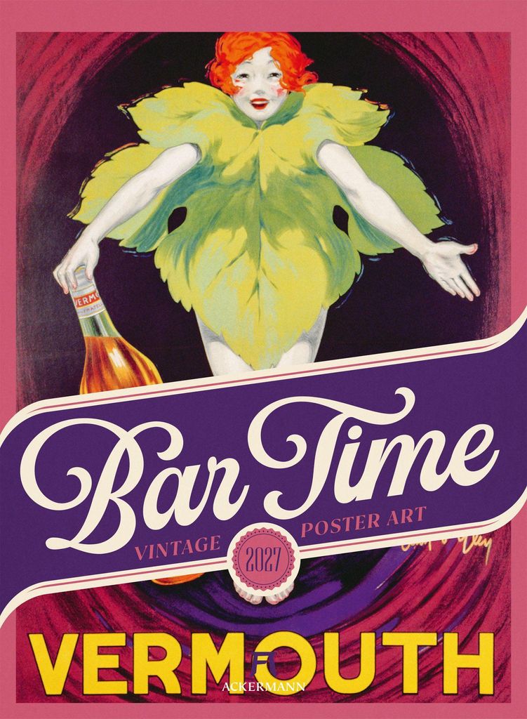 Bar Time Wandkalender 2027, 33x45 cm, Retro-Design, Vintage-Plakatkunst, Spiralbindung