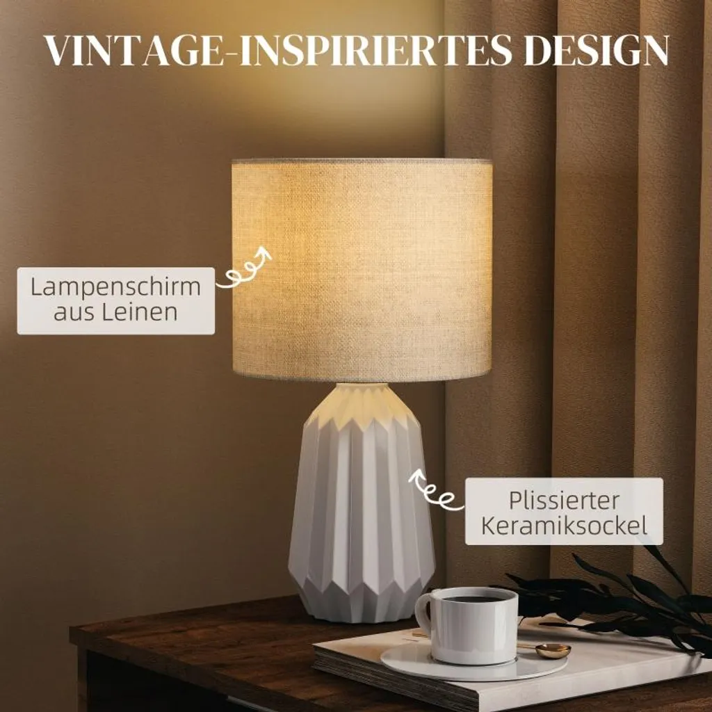 Lampe de bureau avec interrupteur à bascule et finition lin blanc