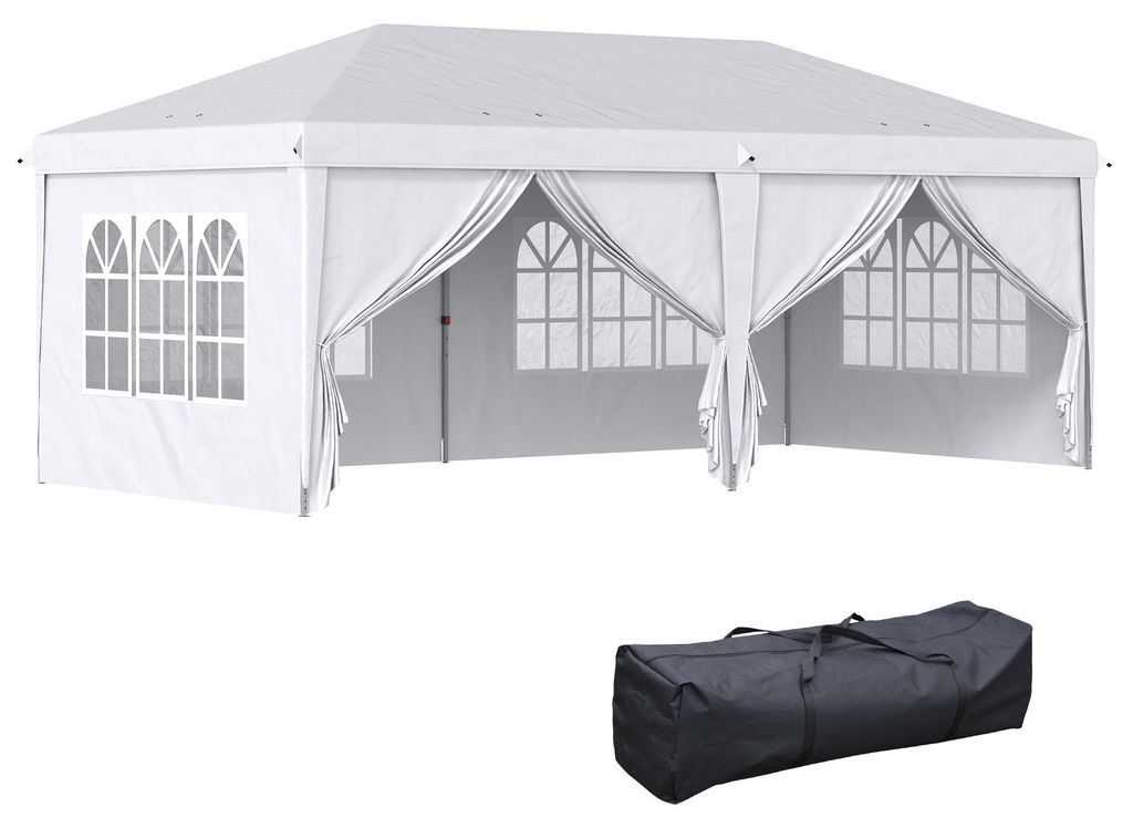 5,85x2,95 m Faltpavillon mit Seitenwänden Pop-up Partyzelt UV-Schutz Gartenpavillon Stahlrahmen Weiß