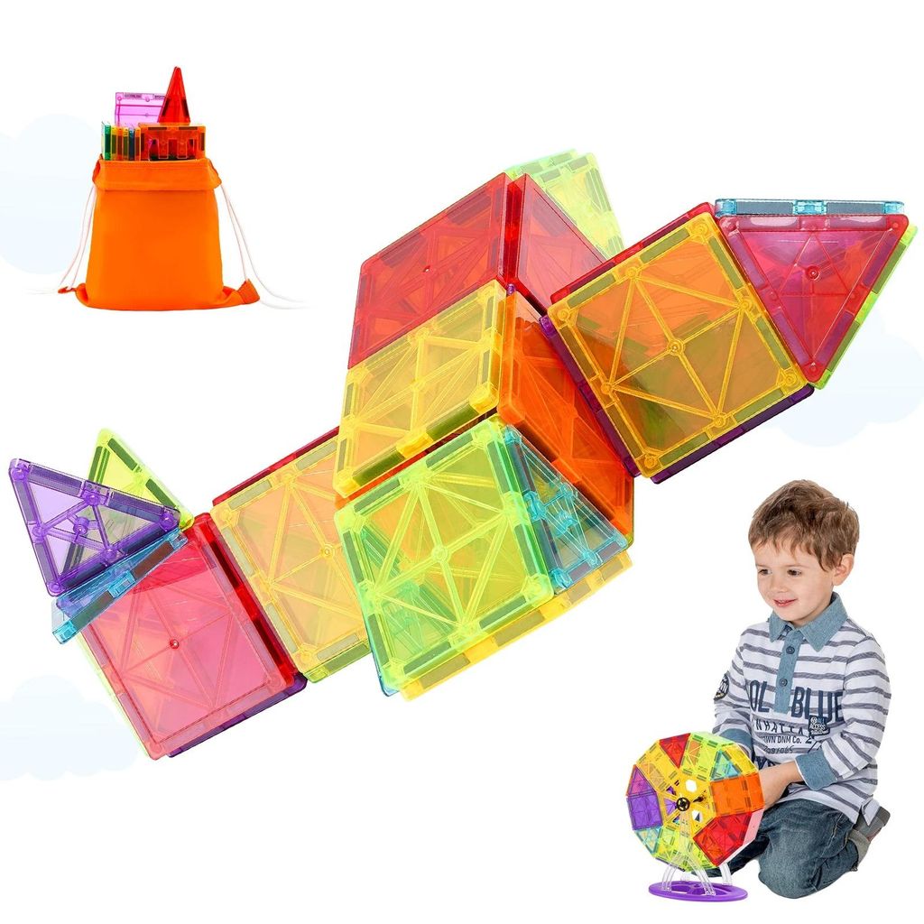 121-teiliges Magnetische Bausteine Set – Magnetische Fliesen & Bau-Puzzle für Kinder, Montessori Lernspielzeug für Jungen & Mädchen