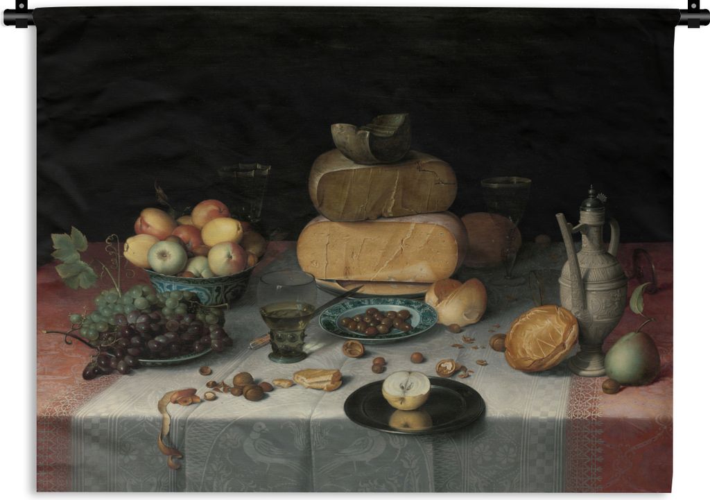 MuchoWow Wandteppich Wandbehang Stilleben mit Käse - Kunstwerk - Alte Meister 120x90 cm Tapisserie Dekoration Wandtuch - Wohnen - Aufhänger fü...