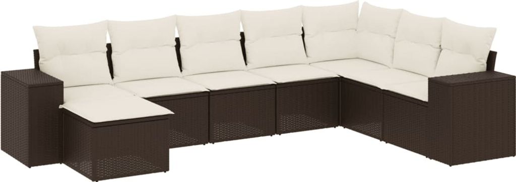 8-tlg. Garten-Sofagarnitur mit Kissen Braun Poly Rattan