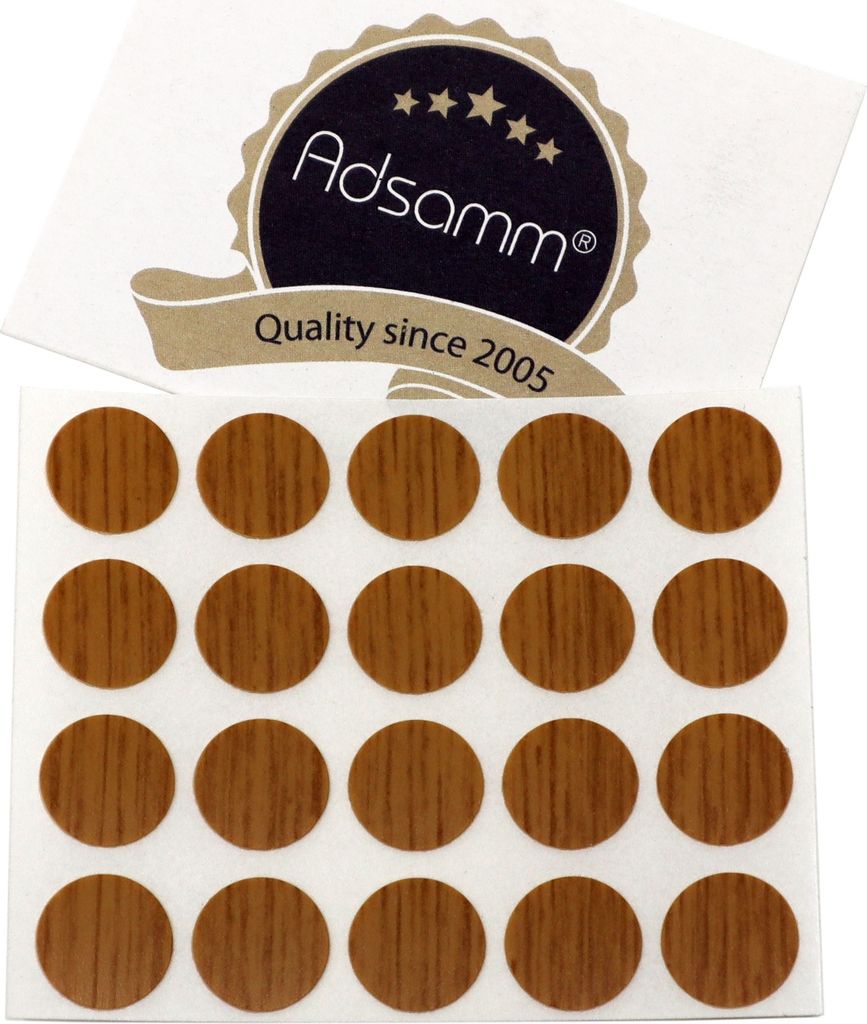 Adsamm | 20 x Abdeckkappen | Ø 13 mm | Eiche | rund | 0,45 mm dünne selbstklebende Möbelpflaster von Adsamm