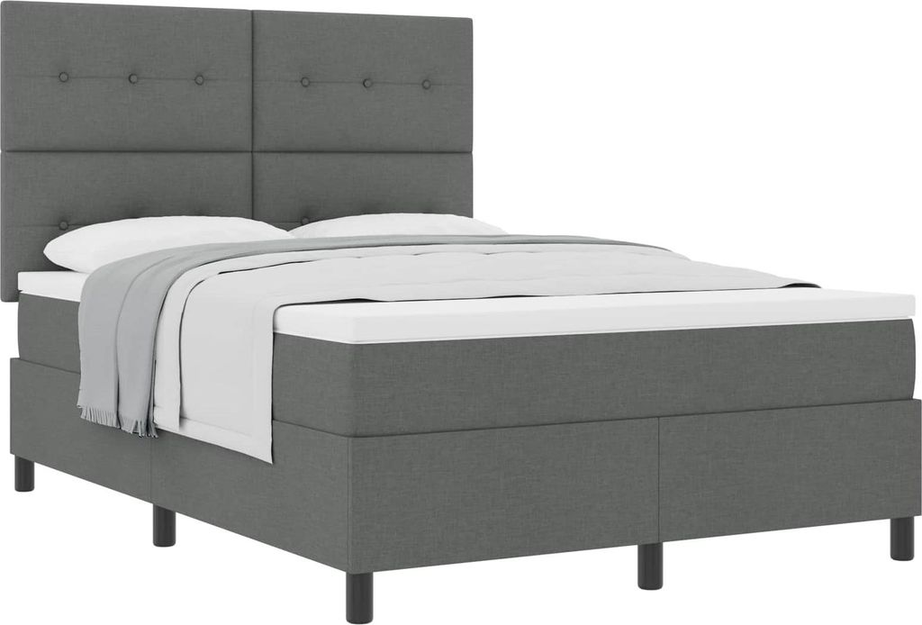 vidaXL Boxspringbett mit Matratze Dunkelgrau 140 x 200 cm Stoff
