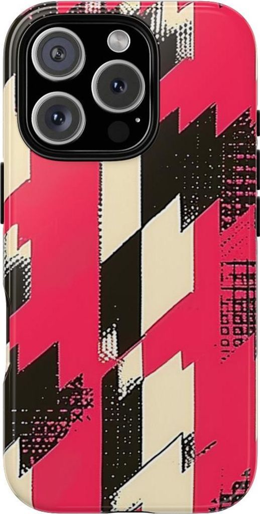 Auffälliges Hahnentritt-Muster in Pink und Schwarz – Hülle Kompatibel mit iPhone 16 Pro