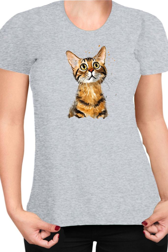 Damen T-Shirt Funny Cats Breeds Bengal Cat, Lady L / Grau