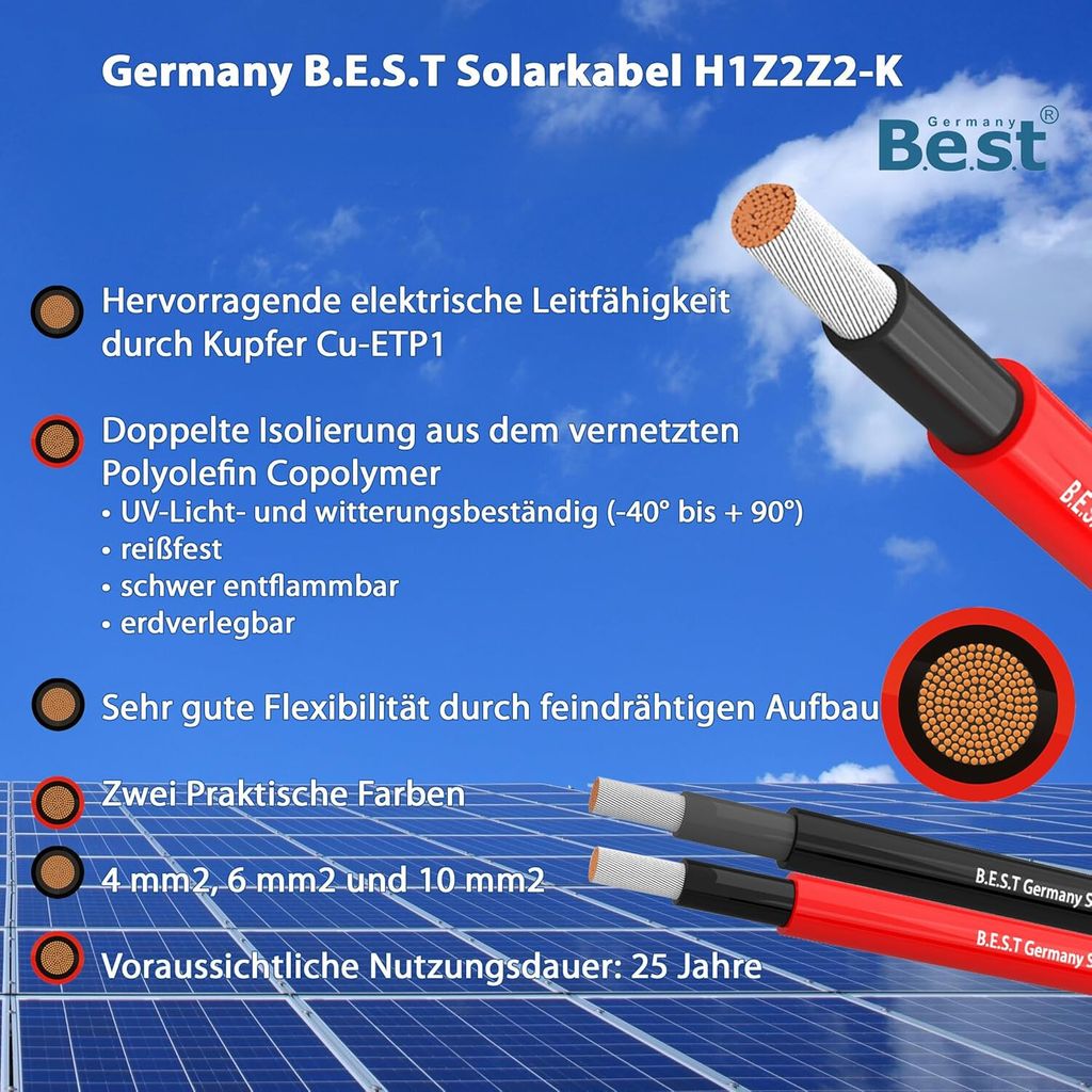 Germany B.e.s.t Solarkabel Duplex 6 mm² 50 m H1Z2Z2-K Produktbild 