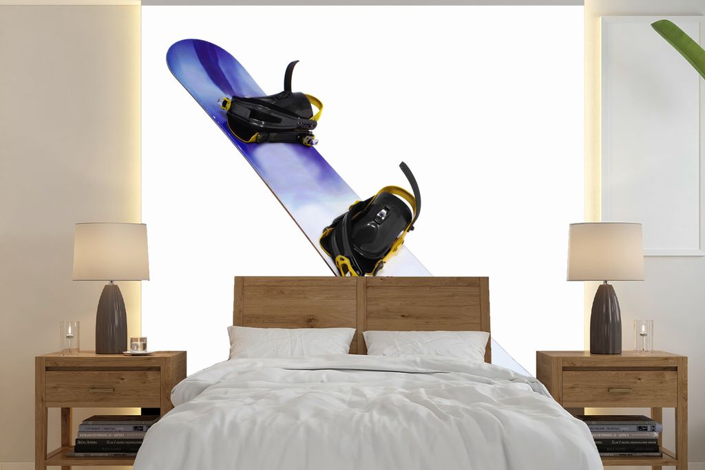 MuchoWow Fototapete für Wohnzimmer oder Schlafzimmer Wandtapete Vinyl Motivtapete Eine Nahaufnahme eines Snowboards - 300x300 cm - Wanddekoration