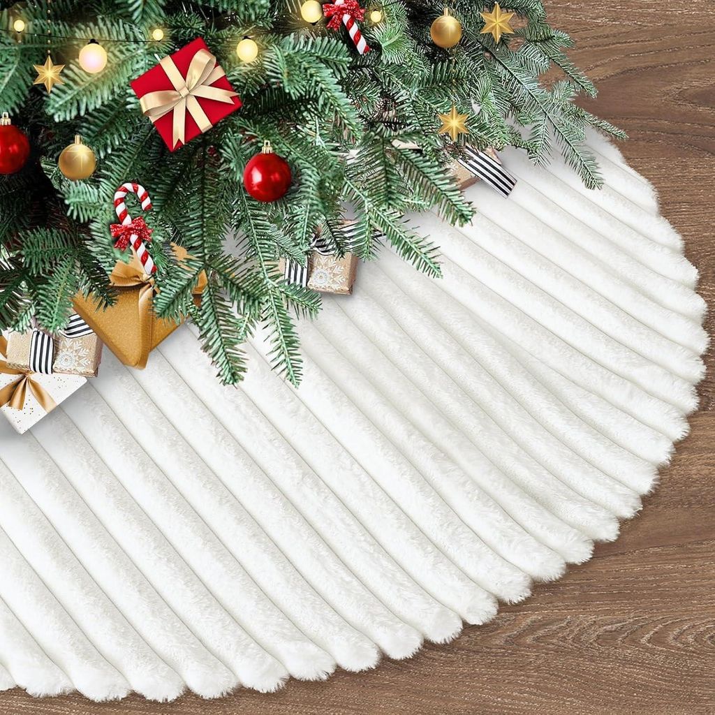 Faux-Fur Weihnachtsbaumrock 122 cm - Weicher Plüsch - Weiß - Silvester Party Dekoration