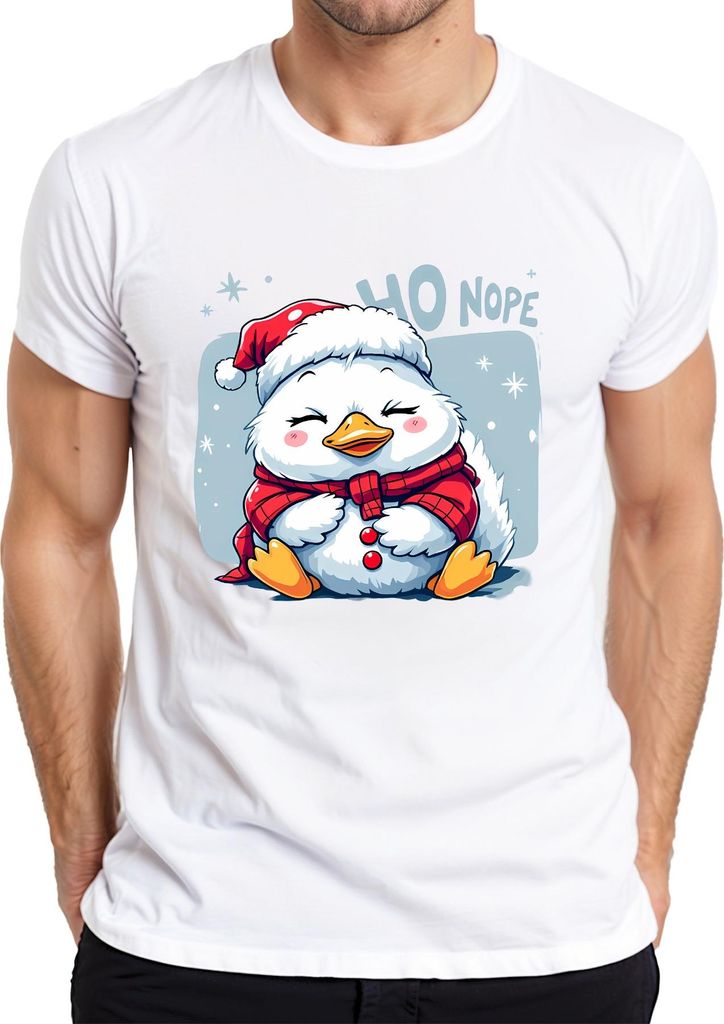 HO NOPE niedlicher Weihnachts Pinguin Cartoon Kawaii süß lustig Herren T-Shirt, Weiß, 3XL