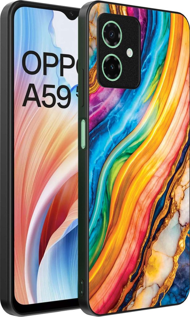 Smartphonica Telefon Fall geeignet für Oppo A59 mit Regenbogen Gold Marmor Print - TPU Backcover Fall Regenbogen Gold Marmor Design