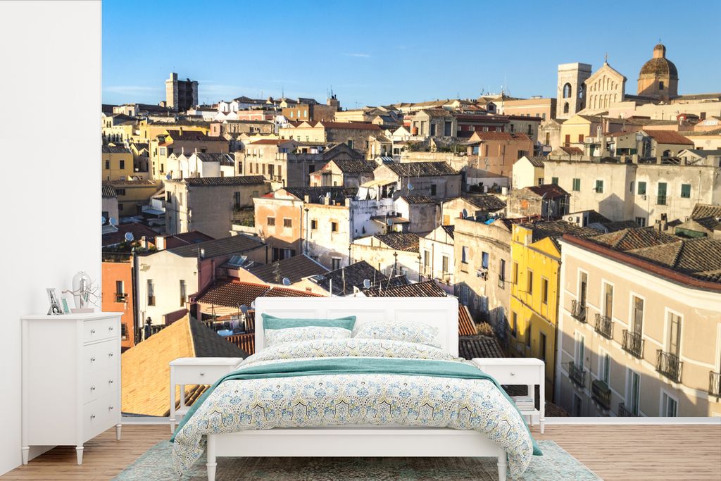 MuchoWow Fototapete für Wohnzimmer oder Schlafzimmer Wandtapete Vinyl Motivtapete Der Blick auf Cagliari vom Elefantenturm - 600x400 cm - Vinylt...