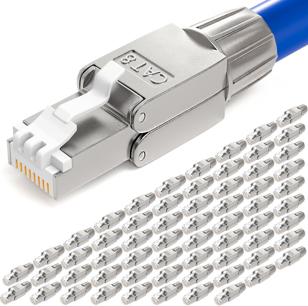 hb-digital 64x Netzwerkstecker CAT 8 RJ45 LSA STP Zinklegierung schmal