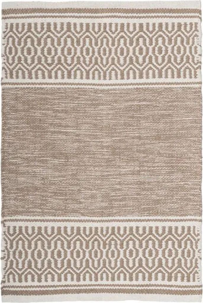 HowHomely | Teppich - Badematte - 60 x 90 cm - Baumwolle - braun beige - Boho-Stil