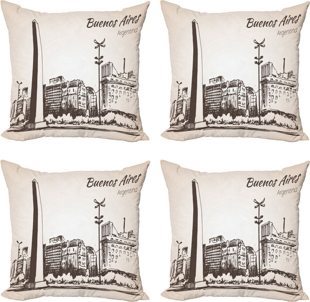 ABAKUHAUS Obelisk Kissenbezug Set (4 Stück), Buenos Aires Stadt Monument, Moderner Doppelseitiger Digitaldruck, 45 cm x 45 cm, Dunkler Taupe und E...