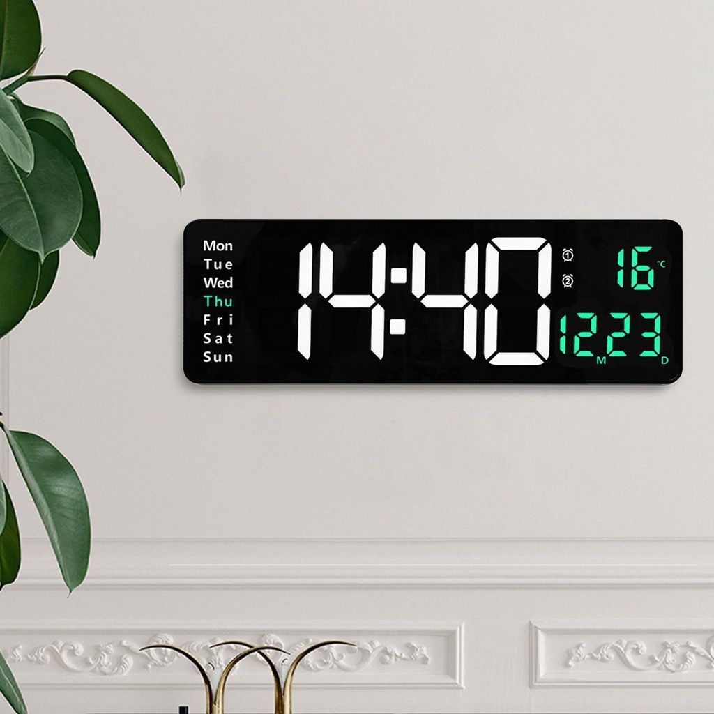 Wanduhr, Minimalistische Designuhr,Thermometer Hygrometer,Mit Wochentag, LED, quadratisch,Countdown, Fernbedienung
