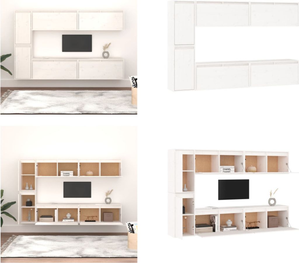 vidaXL TV Schränke 6 Stk. Weiß Massivholz Kiefer - TV-Schrank - TV-Schränke - TV-Schrank Holz - Hängeschrank
